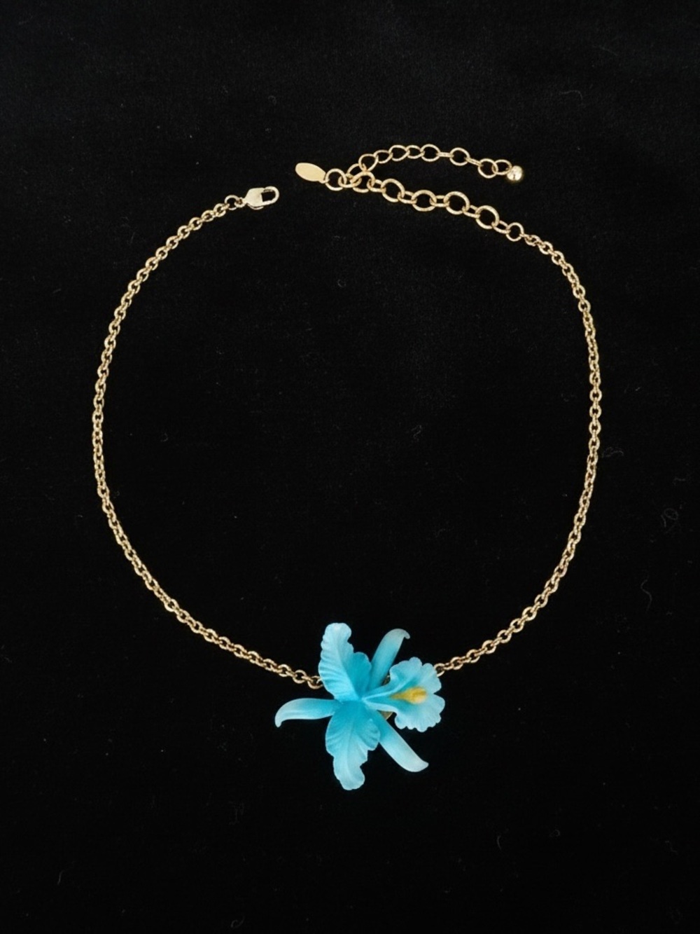 Tarina Tarantino Gold Chain Necklace with Blue and Yellow Flower Pendant